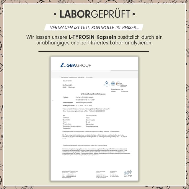 Detalle de L-Tyrosin Kapseln 1300 mg Tagesdosis