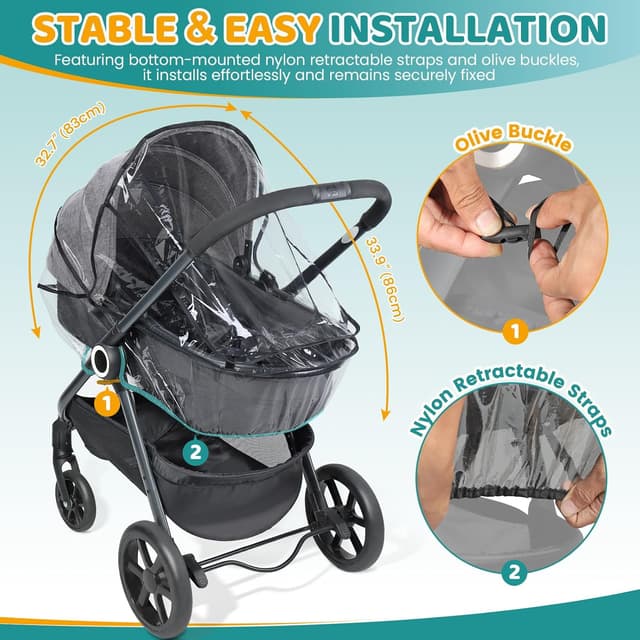 Detalle 2 de Orzbow Regenschutz Kinderwagen & Babywanne mit Fenster