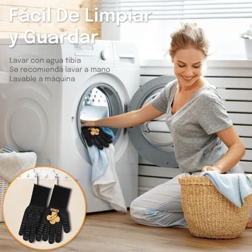 Thumbnail 3 de Reinalin Guantes Barbacoa Cocina Resistente al Calor hasta 800 ° C Guantes de Piel para Barbacoa Guantes de Cocina de Silicona Antideslizante para cocinar, soldar, Chimenea (L/XL/XXL, Dorado)