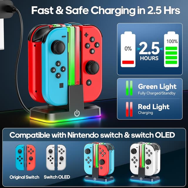 Detalle de Rysker Cargador Joycon 2,5H para Switch