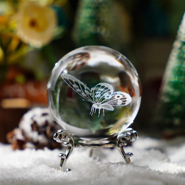 Detalle de HDCRYSTALGIFTS 60mm 3D Butterfly Crystal Ball figurine with stand