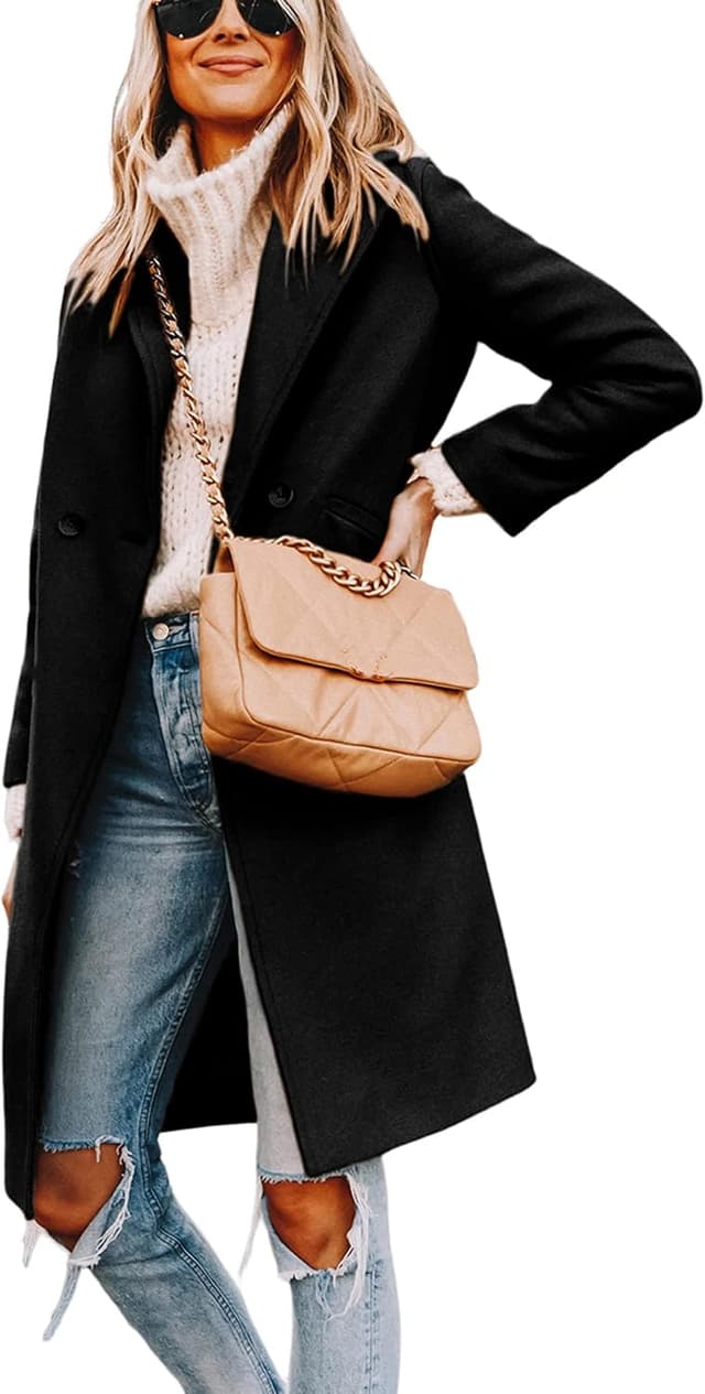 Detalle 2 de Tanming Notch Lapel Wool Blend Pea Coat