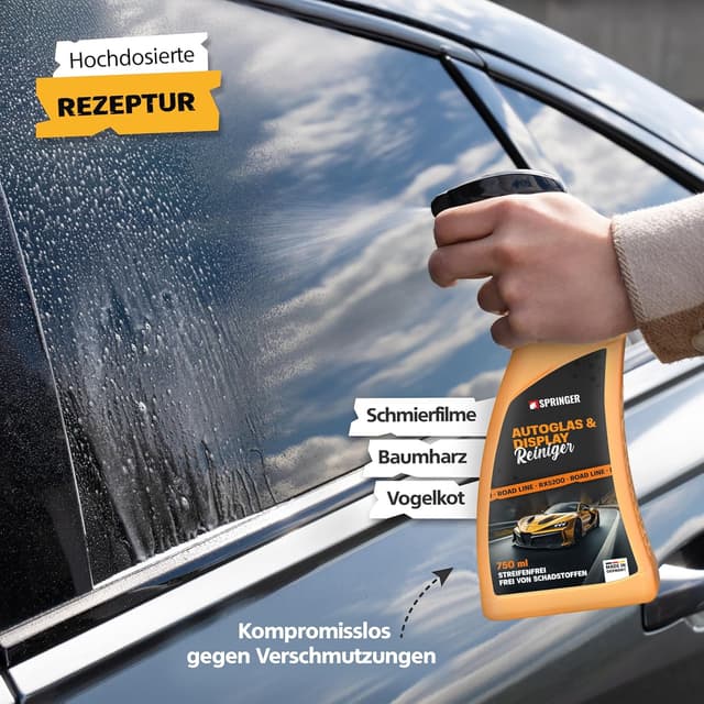 Detalle de SPRINGER RX5200 Autoglas- & Display-Reiniger 750 ml mit Tuch – streifenfrei für Scheiben