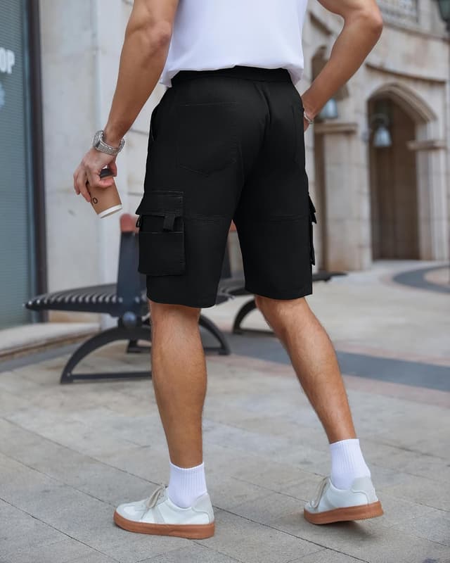 Detalle de APTRO Men’s Cargo Shorts with Elastic Waistband & Drawstring (100% Cotton Twill) – Big & Tall Relaxed Fit