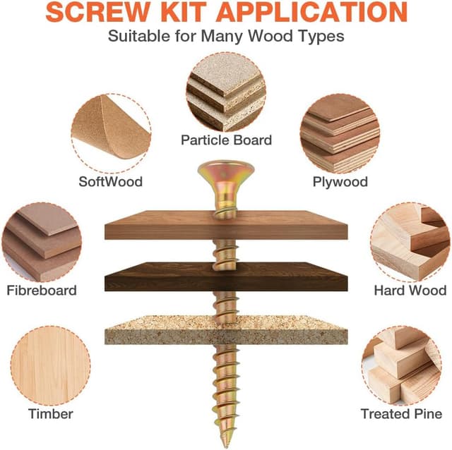 Thumbnail 4 de Flintronic Wood Screw, 360pcs Countersunk Wood Screws Assortment, Countersunk Self Tapping Screws, M3 M3.5 M4 M8 Screws for Wood, for DIY, Repairs & Furniture
Flintronic Wood Screw, 360pcs Countersunk Woo…