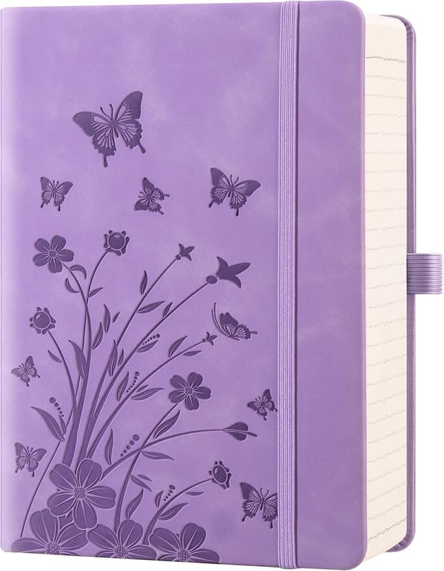 Detalle de HwxBen B5 Lined Hardcover Leather Journal Notebook (365 Pages) – Lavender
