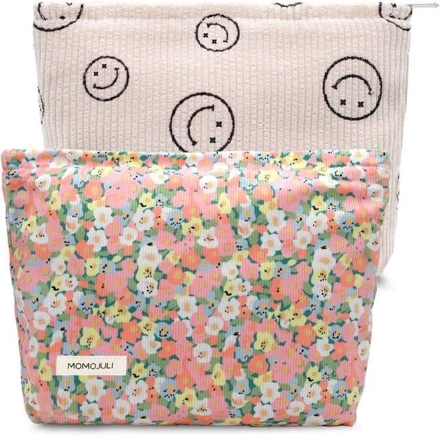 Detalle 2 de Large Corduroy Makeup Bag with Zipper – soft aesthetic organiser pouch (26cm x 18cm)