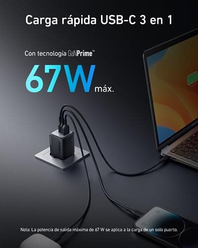 Detalle 2 de Anker Prime GAN 67W: Cargador Rápido Compacto y Plegable ⚡