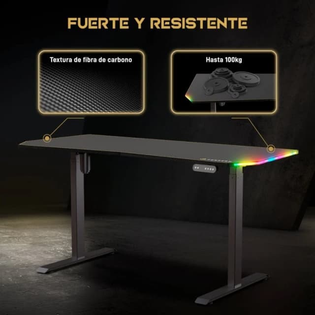 Detalle 2 de Forgeon Battleground Mesa Gaming Regulable con Motor 120x70cm RGB 🖥