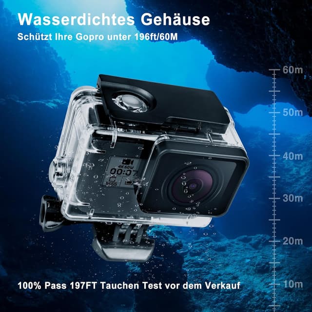 Detalle de REDTRON wasserdichtes Gehäuse für GoPro Hero 5/6/7 (60 m) inkl. Schnellmontage und Anti-Fog-Einsätze