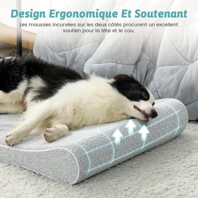 Detalle 2 de COZY KISS Panier Chien XL Orthopédique 130x90x20 cm avec bords surélevés, coussin lavable gris