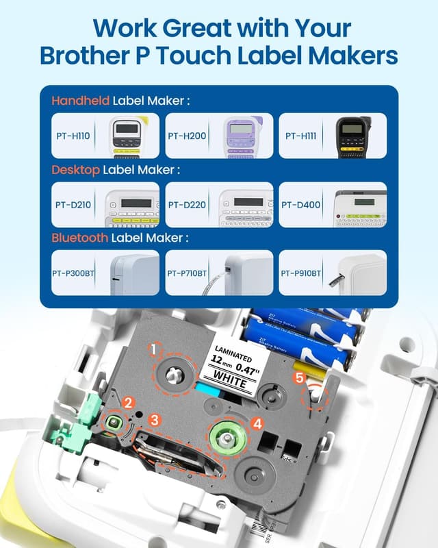 Thumbnail 1 de 4-Pack Replacement Brother P-touch TZe-231 (TZe/TZ-231) Label Tape, 12mm White (Black Ink) for Compatible PT Models