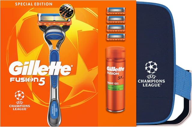 Detalle de Gillette Fusion5 UCL razor for men with Sensitive shave gel, 3 replacement blades and washbag