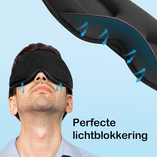 Detalle 2 de INNELO Schlafmaske für Seitenschläfer (3D lichtblockierend) mit Gehörschutz – ultraweich, mit Klettverschluss, Schwarz