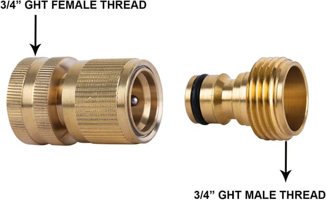Detalle 2 de HQMPC Solid Brass 3/4" GHT Garden Hose Quick Connect Set (2 Sets, 2 Female + 2 Male)