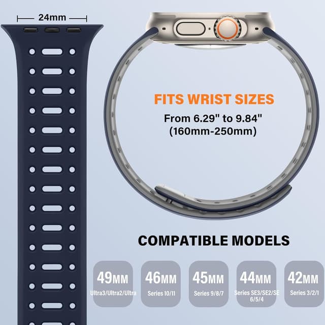 Detalle de Sixmoat Magnetic Strap for Apple Watch (49mm/Ultra 3/2, 46mm, 45mm, 44mm, 42mm) in Dark Blue-Gray