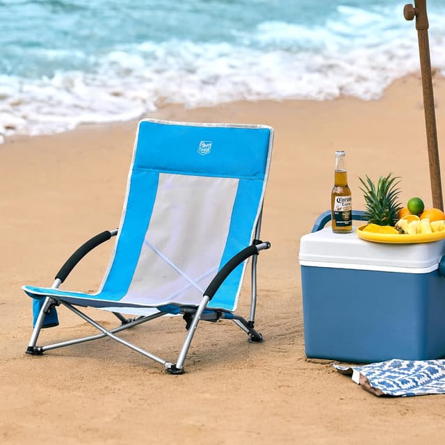 Thumbnail 6 de TIMBER RIDGE Strandstuhl klappbar & leicht mit Netzrücken und Getränkhalter (bis 150 kg belastbar)