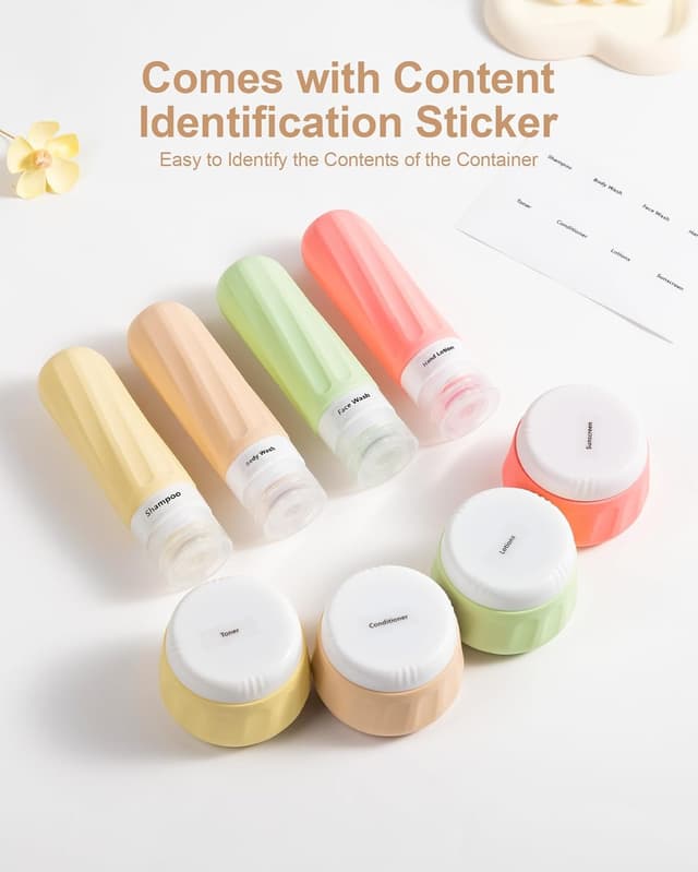 Detalle de Mrsdry Travel Bottles for Toiletries 8 Pack (3oz TSA-Approved) with Clear Travel Essentials Bag