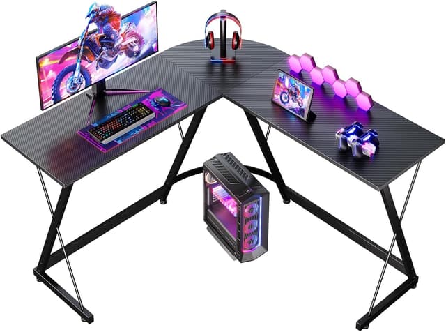 Detalle de ODK L Shaped Gaming Desk (120×120 cm) Corner Computer Desk in Carbon Fibre Black