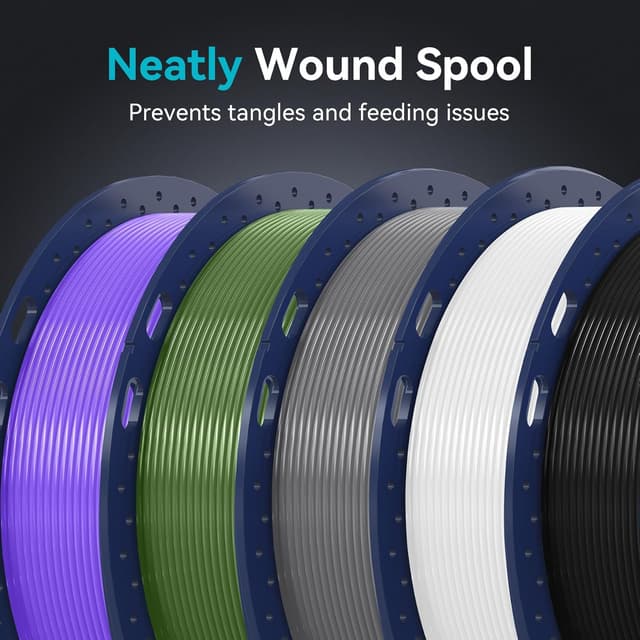 Detalle 2 de SUNLU PLA Plus 3D Printer Filament Bundle (10x1kg, 1.75mm, Neatly Wound) — Clear + Black + White + Grey Series