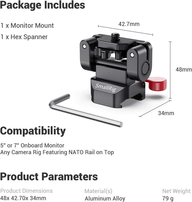 Thumbnail 6 de SMALLRIG Monitorhalterung Camera Monitor Mount mit NATO Clamp – 2100B für 5–7 Zoll Monitore bis 1,5 kg