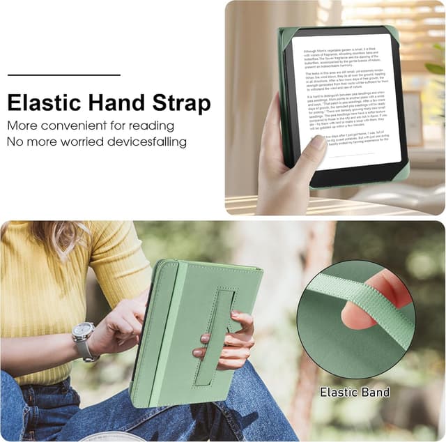 Detalle de HoYiXi Universal 6-inch eReader protective case (green) with elastic rope hand strap