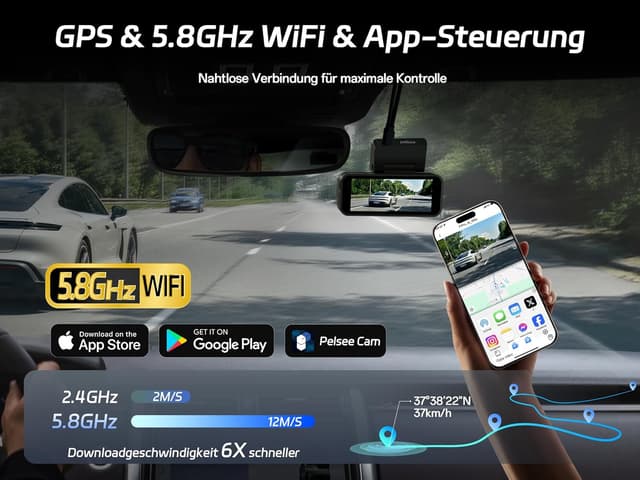 Thumbnail 4 de Pelsee 4K Dashcam vorne und hinten mit GPS