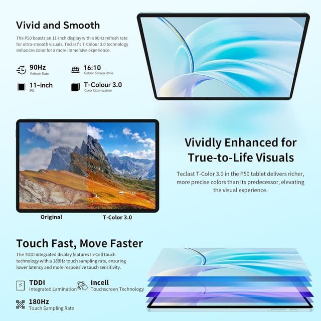 Detalle 2 de TECLAST P50 Tablet Android 11" 90Hz con tastiera e pennino, Dual SIM 4G/5G WiFi, 12GB RAM e 128GB ROM