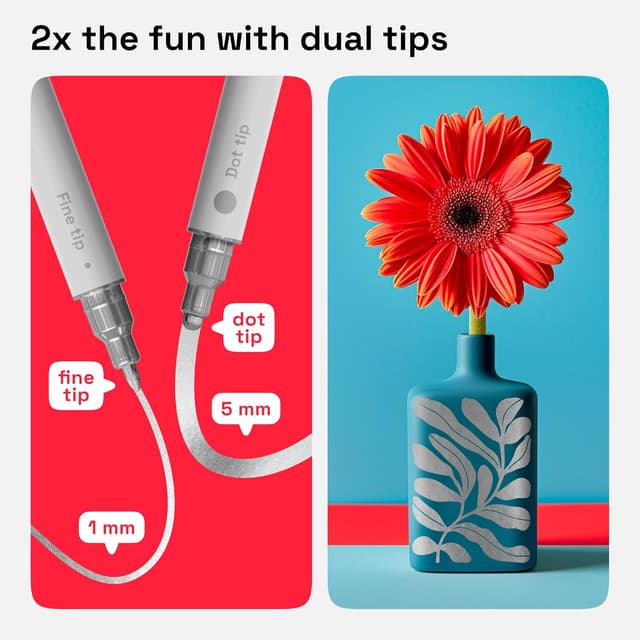 Detalle 2 de ARTISTRO Dual Tip Acrylic Paint Pens (Silver) – Fine 1mm + Dot 5mm