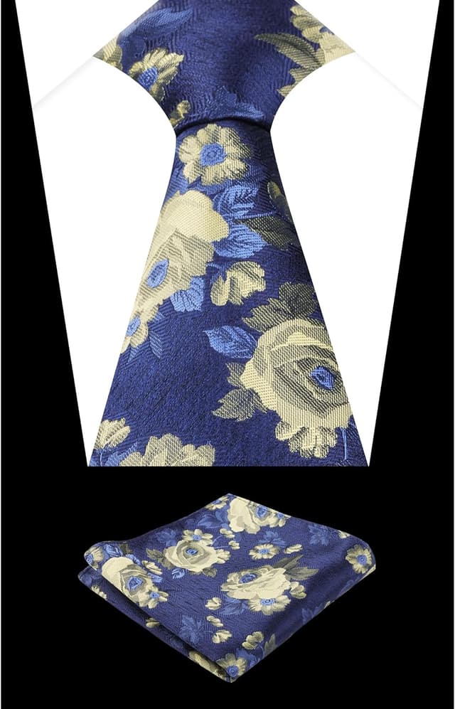 Detalle de Alizeal men’s flower pattern tie and pocket square set (necktie & hanky)