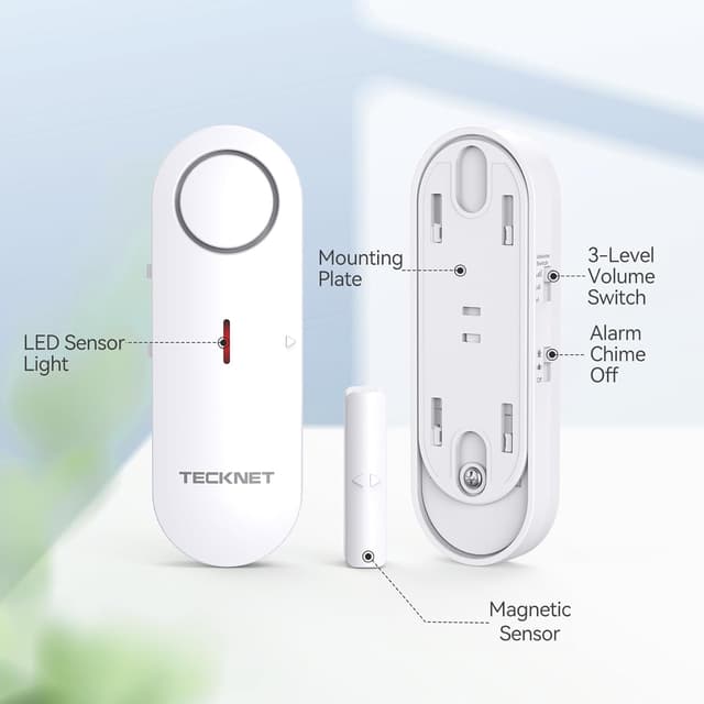 Detalle de TECKNET 2-in-1 Wireless Door & Window Alarms for Kids Safety (3-Pack) with Chime & 3-Level Volume Control