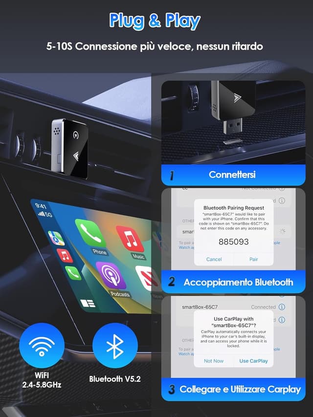 Detalle 2 de PARPAT Adattatore Wireless 2 in 1 CarPlay 2025
