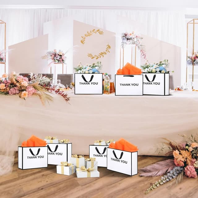 Detalle de EUSOAR Medium Gift Bags (10 Pack) – 230GSM Thick White Paper Bags with Fabric Handles