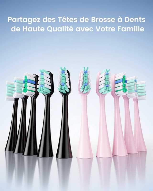 Detalle 2 de Brosse à dents électrique sonique adultes (lot de 2) — 5 modes, 10 têtes de brosse et étui de voyage, étanche IPX7