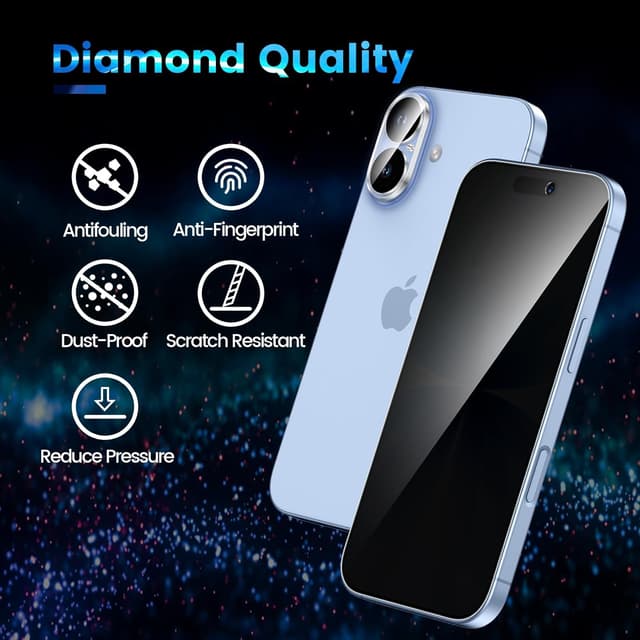 Detalle de Pack HWeggo 2 + 2 pour iPhone 17 : film de confidentialité anti-espion + protection caméra (verre trempé HD, noir)