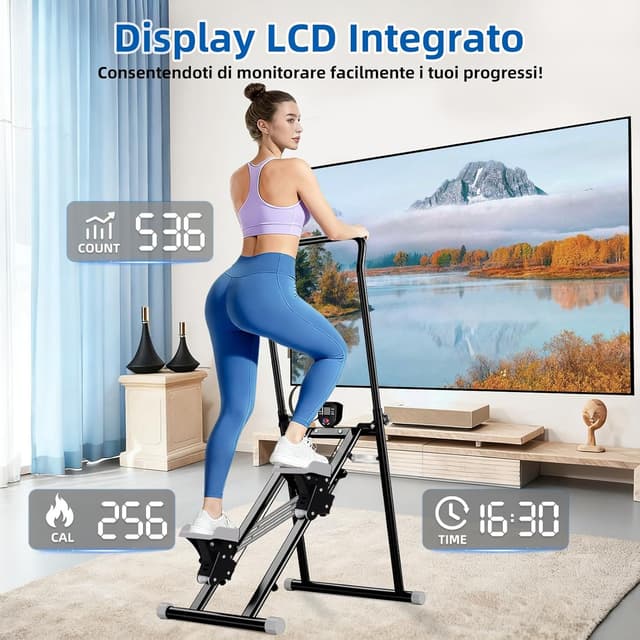 Detalle 2 de Vyrelis Stepper Fitness verticale pieghevole con resistenza regolabile a 3 livelli e display LCD