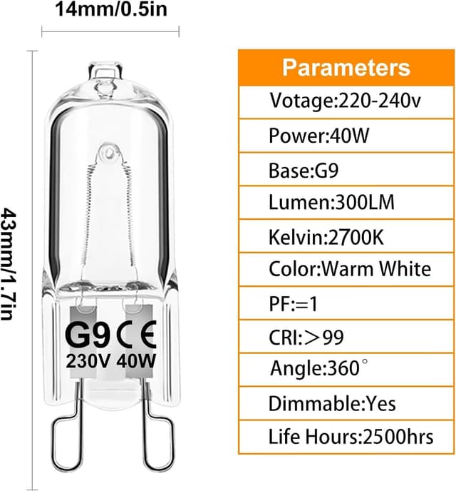 Detalle de G9 Halogen bulbs 40W 2700K, 12 pack