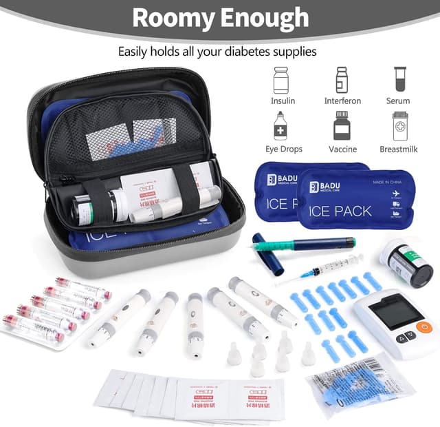 Detalle de HIMDUZE Insulin-Kühltasche & Reisekoffer mit Temperaturanzeige, TSA-zugelassen – inkl. 2 wiederverwendbarer Kühlakkus