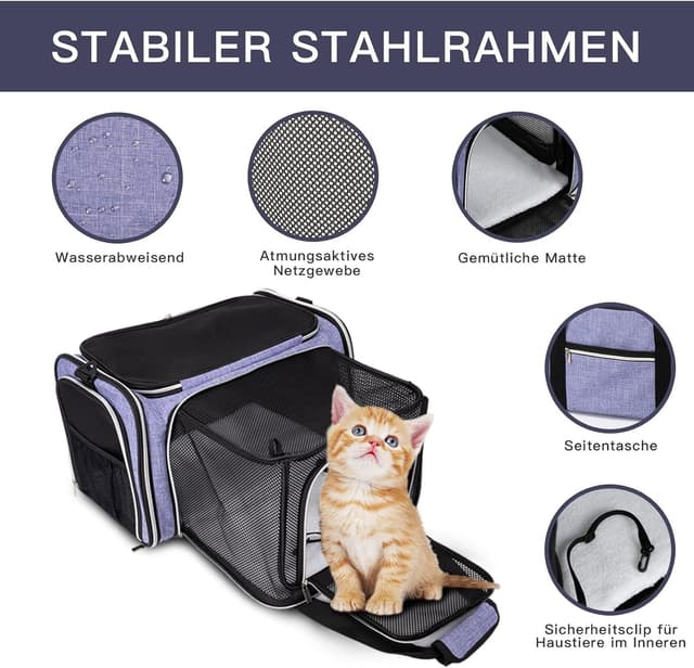 Detalle de BAGLHER Airline Approved Cat Carrier Bag – Soft-Side Expandable Pet Travel Carrier with Fleece Pad