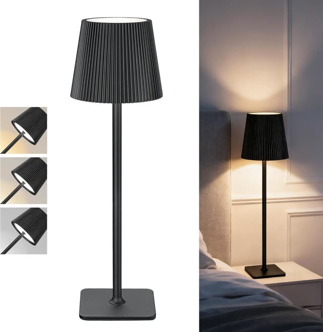 Detalle de LuminexDesigns Lampada da Tavolo LED Senza Fili ricaricabile 5200mAh con controllo touch (IP54) – Nero