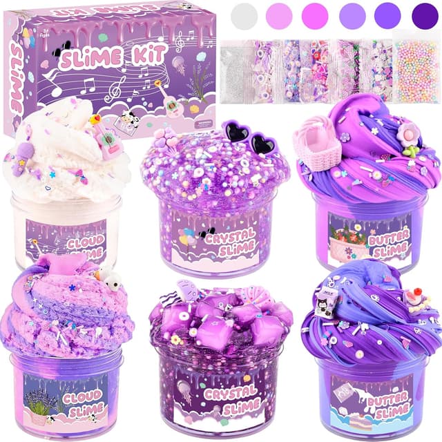 Detalle de 6 Pack Slime Kit (Purple Dream Slime) — Cloud Butter & Crystal Clear Slime Variety Set for Kids