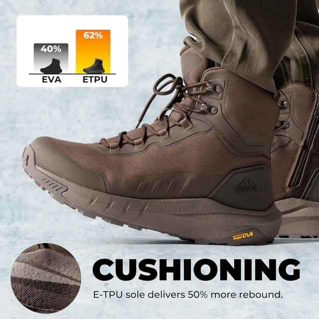Detalle de NORTIV 8 stivali tattici militari da uomo con suola ammortizzata e cerniera laterale