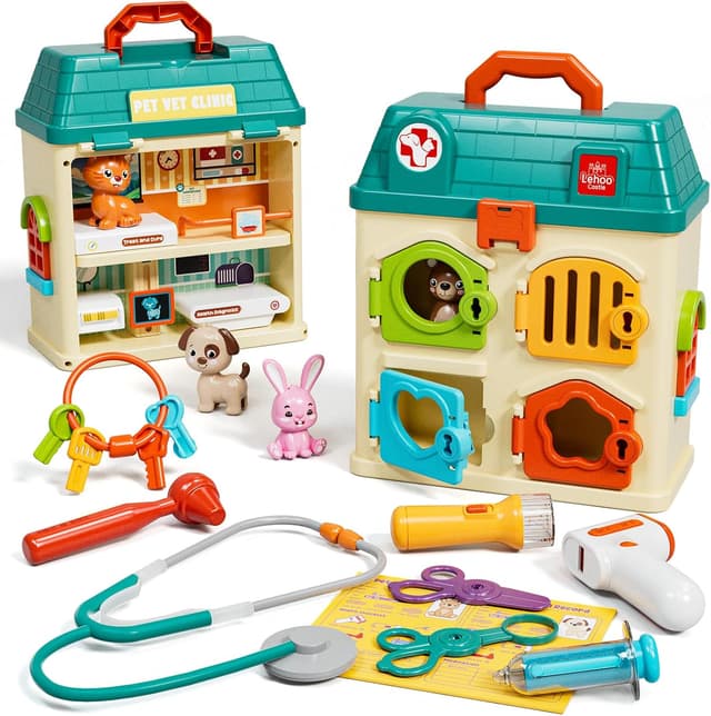 Detalle de Lehoo Castle Kids Vet & Doctors Playset – Pet Clinic Role Play Set for Age 3+