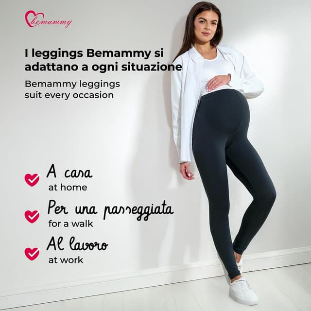 Detalle de Be Mammy leggings premaman lunghi a vita alta BE20-230 in cotone con elastan