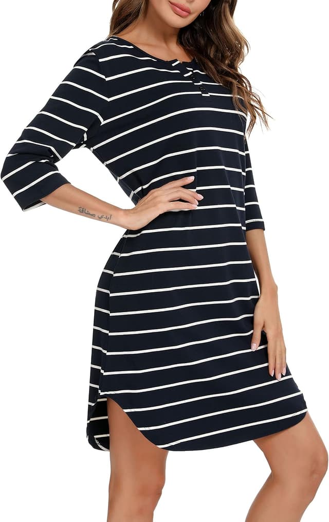 Detalle de Vlazom Baumwoll-Nachthemd V-Ausschnitt