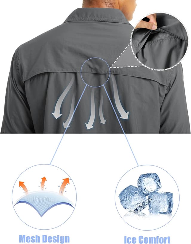 Detalle 2 de MAGCOMSEN Men’s UPF 50+ Sun Protection Long Sleeve Shirts for Hiking, Fishing & Safari