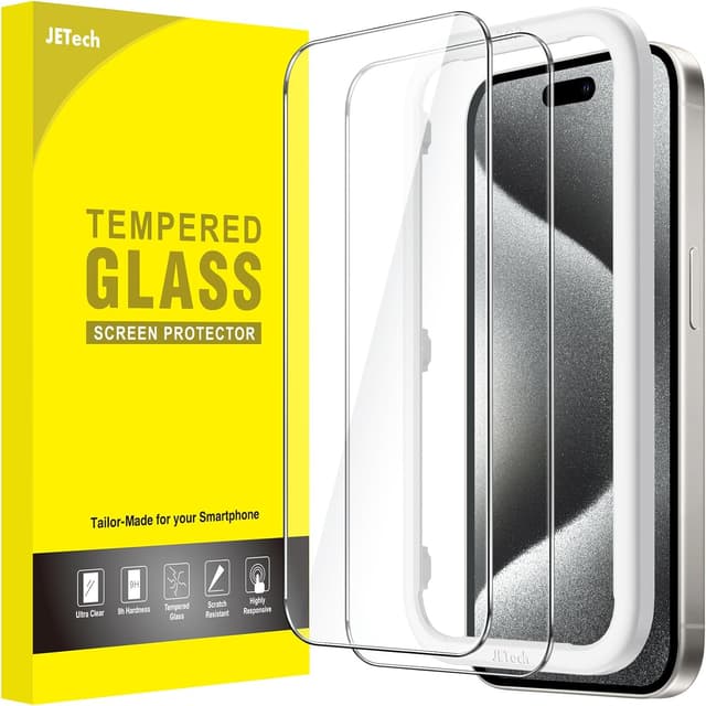 Detalle de JETech Protection d’écran en verre trempé pour iPhone 15 Pro 6,1 pouces (lot de 2) — sans bulles, HD transparent