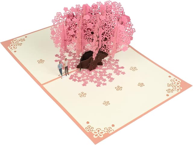 Detalle de 3D-Pop-up-Grußkarte mit Pfirsichblüten für Liebe & Hochzeit – inklusive Umschlag und Notizkarten