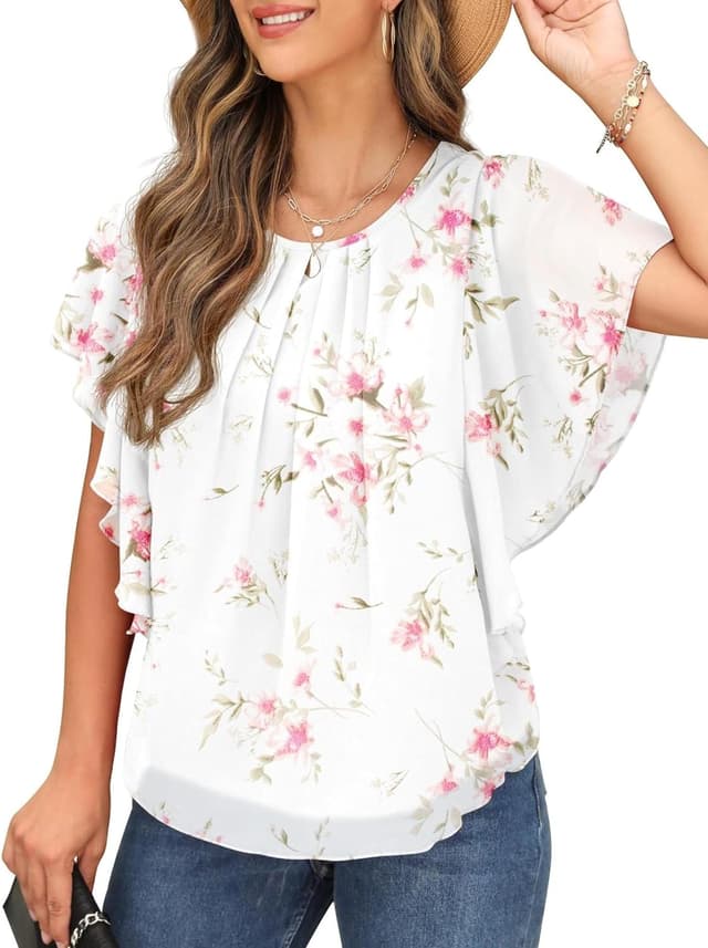 Detalle de QIXING Chiffon Kurzarm Bluse Damen