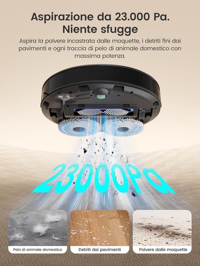 Detalle de Lefant M3 Ultra robot aspirapolvere e lavapavimenti con LiDAR dToF, ostacoli PSD e stazione all-in-one